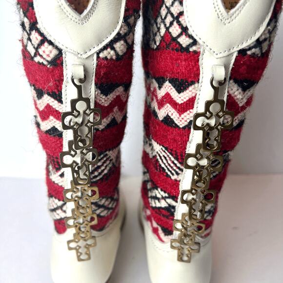 Cobra Society Handmade Alcazar Leather Wool Western Cowboy Boots Cream Red Sz 36 - Picture 6 of 12